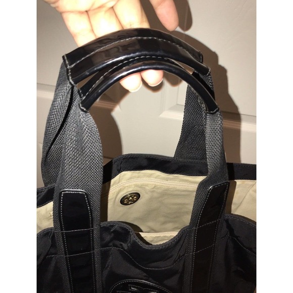 Tory Burch Tote Bag Black Patent Leather Nylon Large - Picture 13 of 16